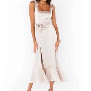 Show Me Your Mumu Claire Satin Midi Dress NWT Large Bridesmaid Wedding Tie Strap